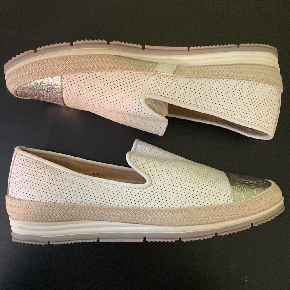 Vaneli Sport Qalila White Perforated Leather Silver Toe Cap Slip On Sneakers 6M - Picture 5 of 10